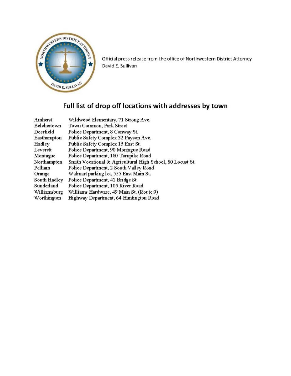 List of participating locations for Drug Take Back day Saturday